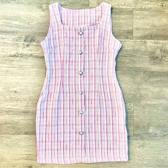 NEW-NEVER WORN! SHEIN Button Front Tweed Overall Dress - Picture 3 of 6